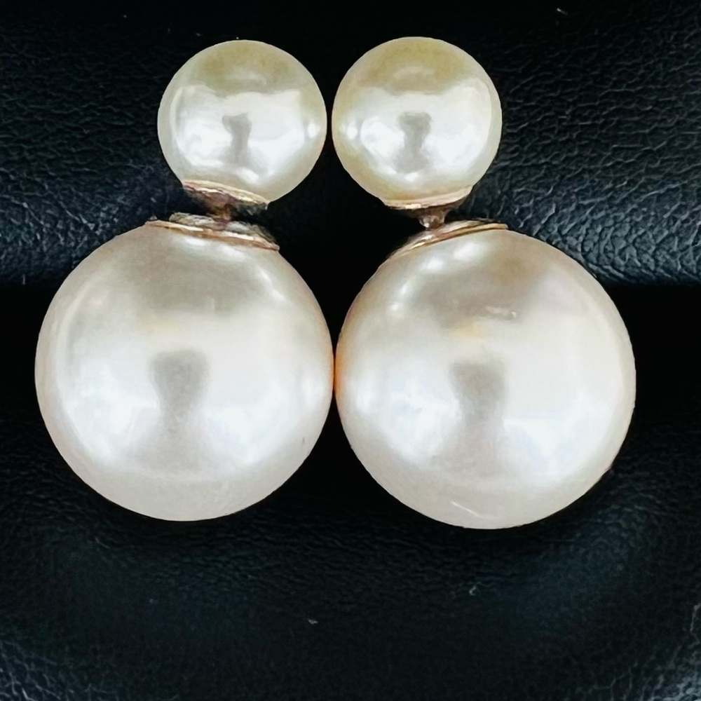 FRESHWATER WHITE ROUND PEARL DOUBLE PEARL STUDS & SILVER 925 - Picture 10 of 13